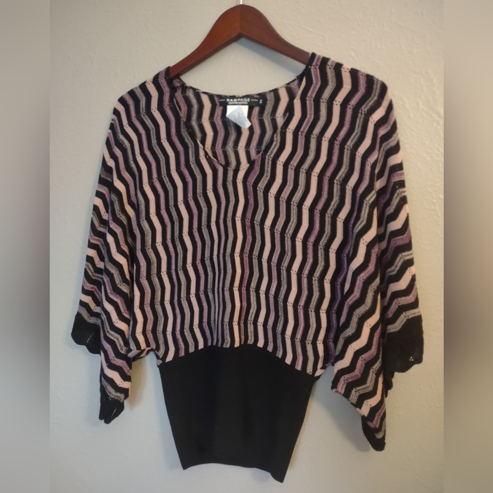 Y2K Rampage Clothing Co. Vintage 90s Zigzag Black Pink Sweater Top Size M - Picture 4 of 13